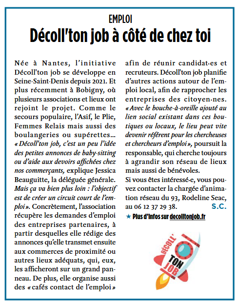 Article Décoll'ton Job dans le magazine de Bobigny